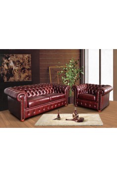 ITEM : 093 100% Full Top Red Italian Cattle Leather Tufted Couch