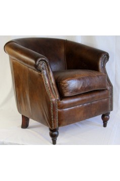ITEM:LC5679 27" Wide club arm small chair vintage brown cigar Italian leather comfort